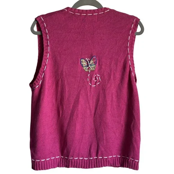 Mandal Bay VIntage Vest Butterfly Embroidered Grandmacore Teachercore Pink Zip L - Picture 6 of 6